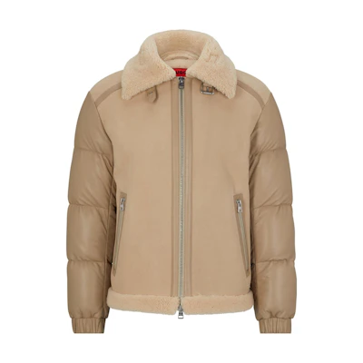 HUGO BOSS Hybrid Shearling Suede & Nappa Leather Jacket in Light Brown 50496647-275