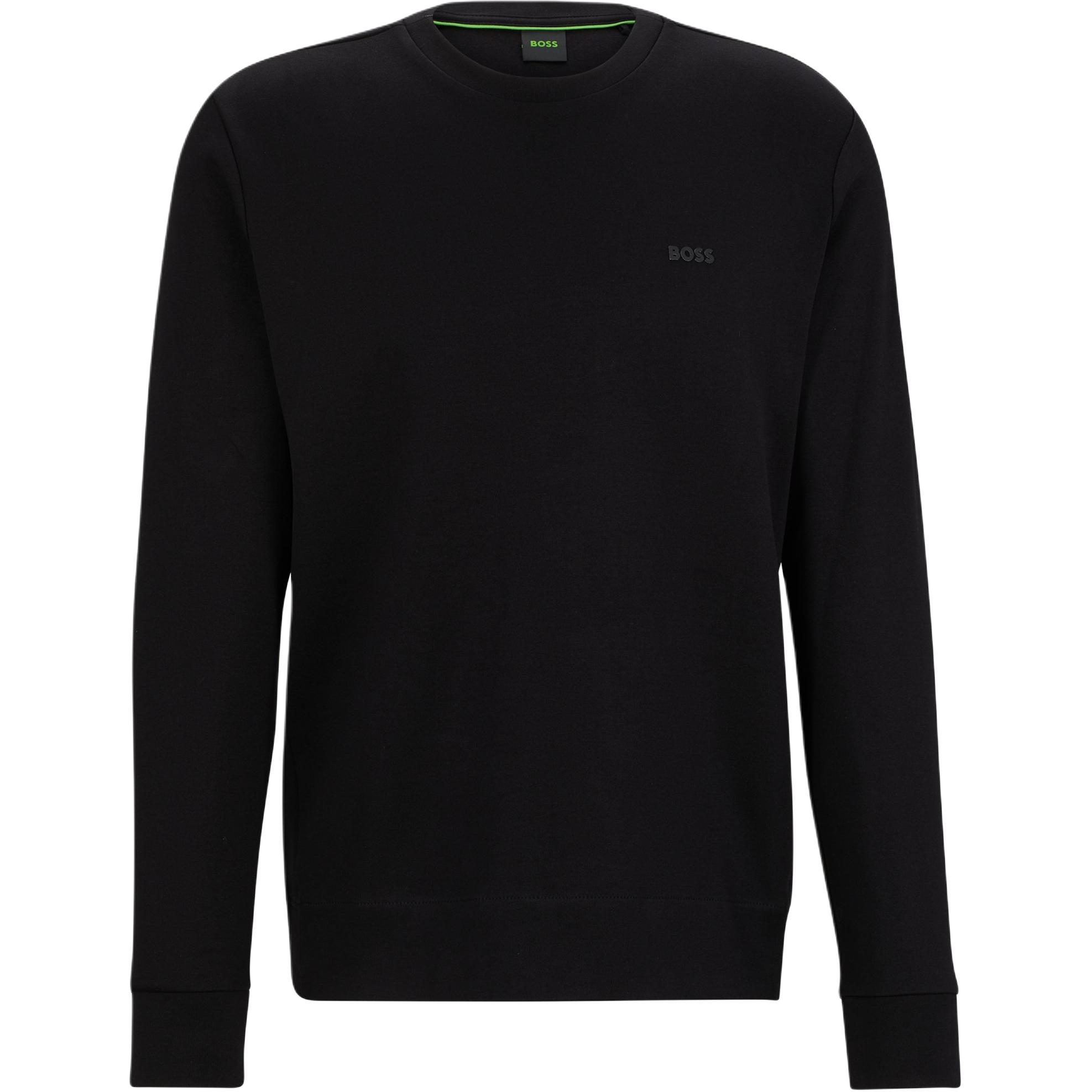 HUGO BOSS Interlock-Cotton Crewneck Logo Sweatshirt Black Long Sleeve 50493719-001
