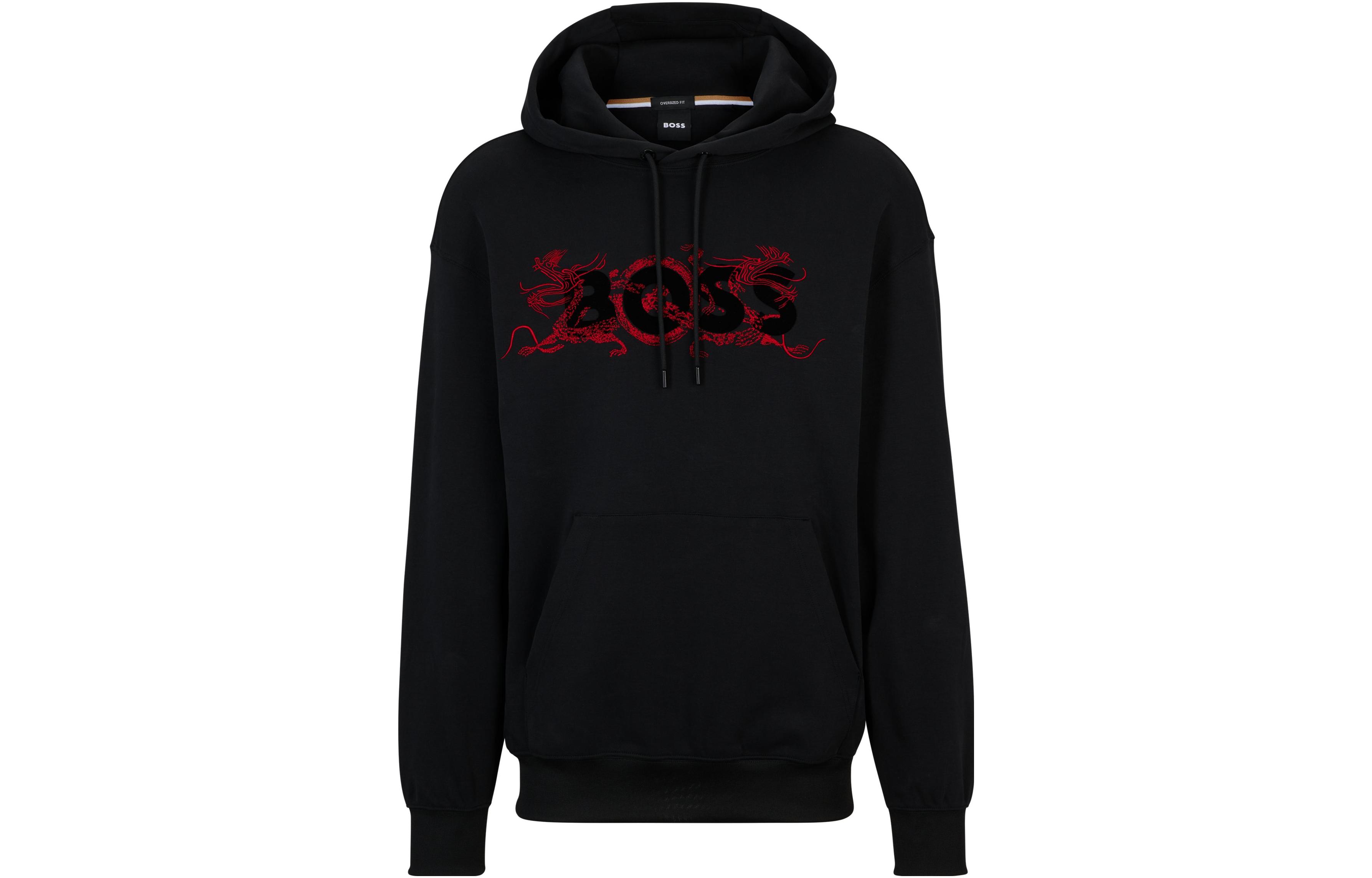 HUGO BOSS Interlock Cotton Regular-Fit Hoodie with Artwork Unisex - Black 50510129-001