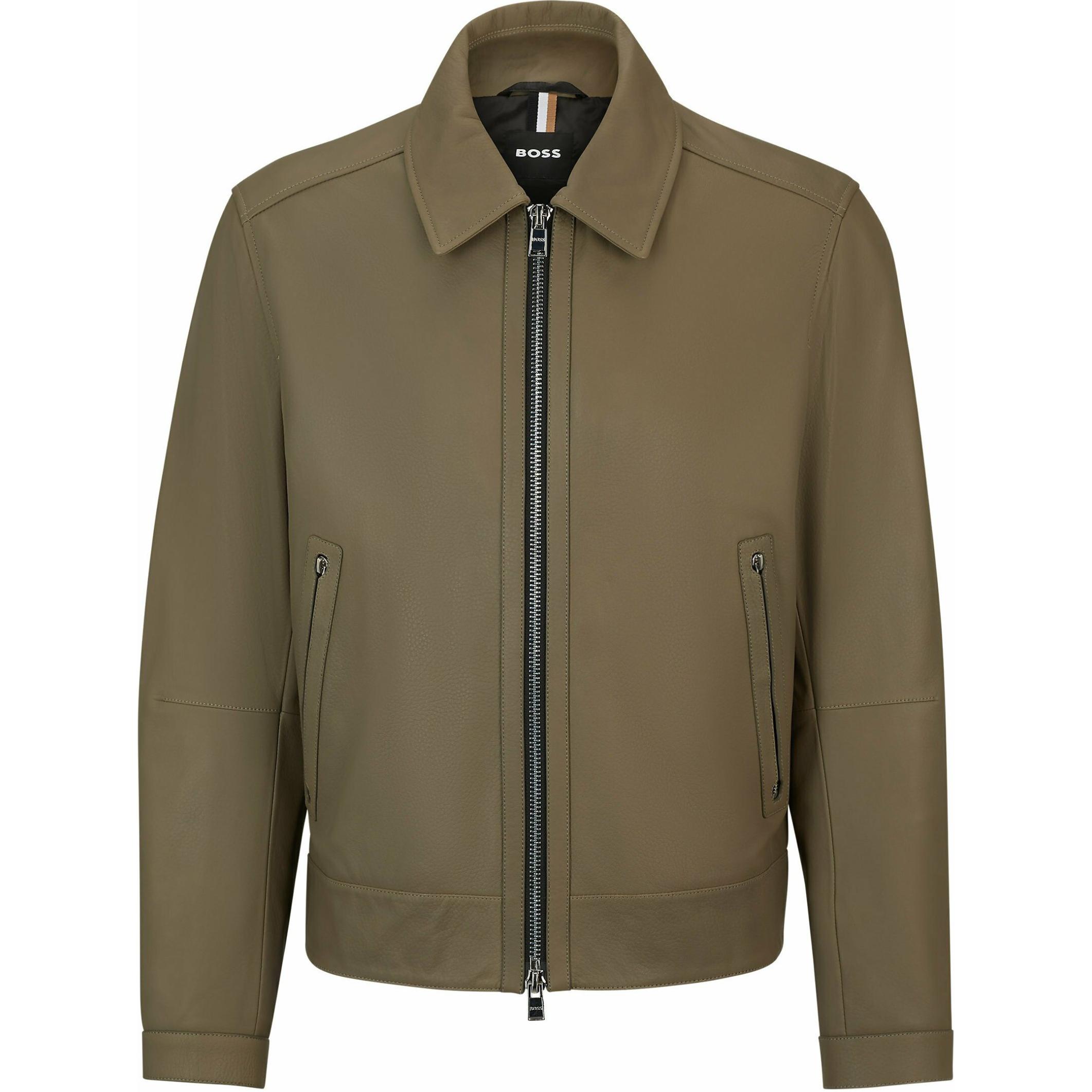 HUGO BOSS Khaki Long-Sleeve Solid Collar Jacket 50499425-257