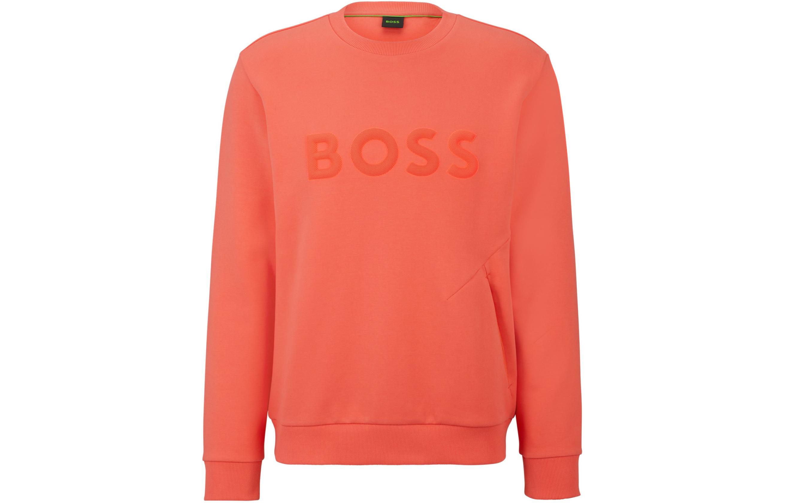 HUGO BOSS Letter Jacquard Crewneck Sweatshirt Light Red Casual Wear 50510350-646