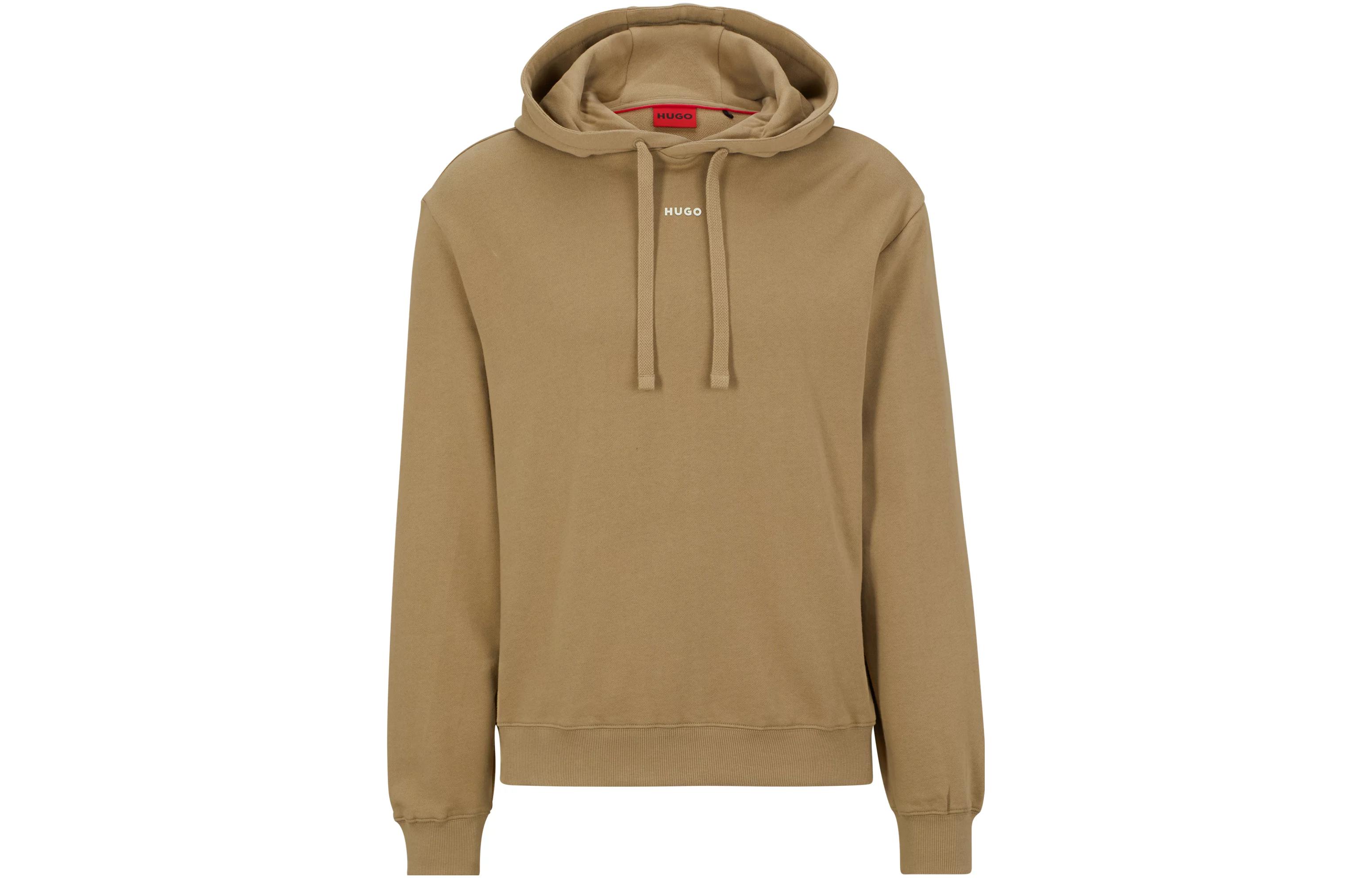 HUGO BOSS Letter Print Drawstring Hoodie Brown 50486478-242