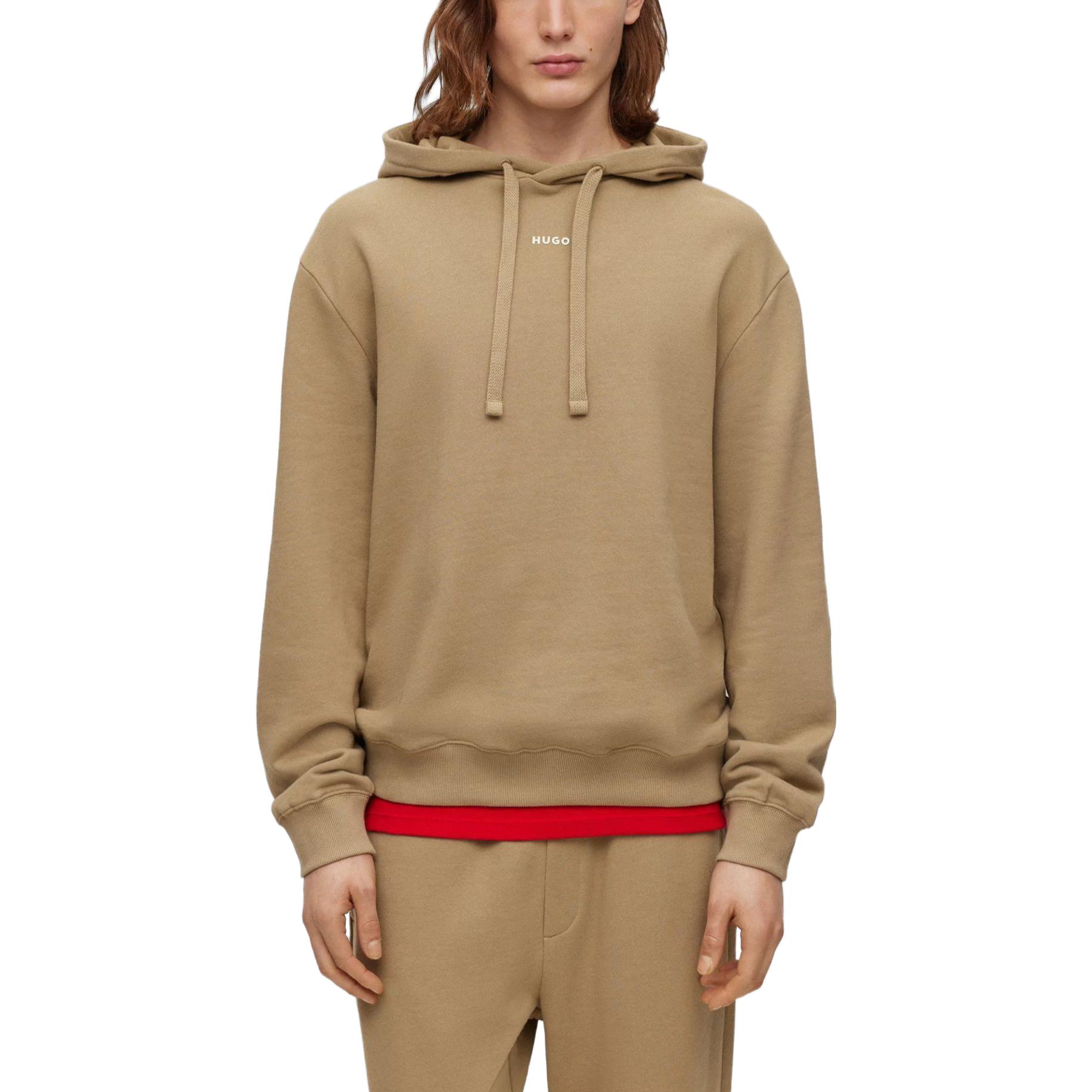 Lookbook 雨果博斯字母印花抽绳连帽衫棕色 50486478-242