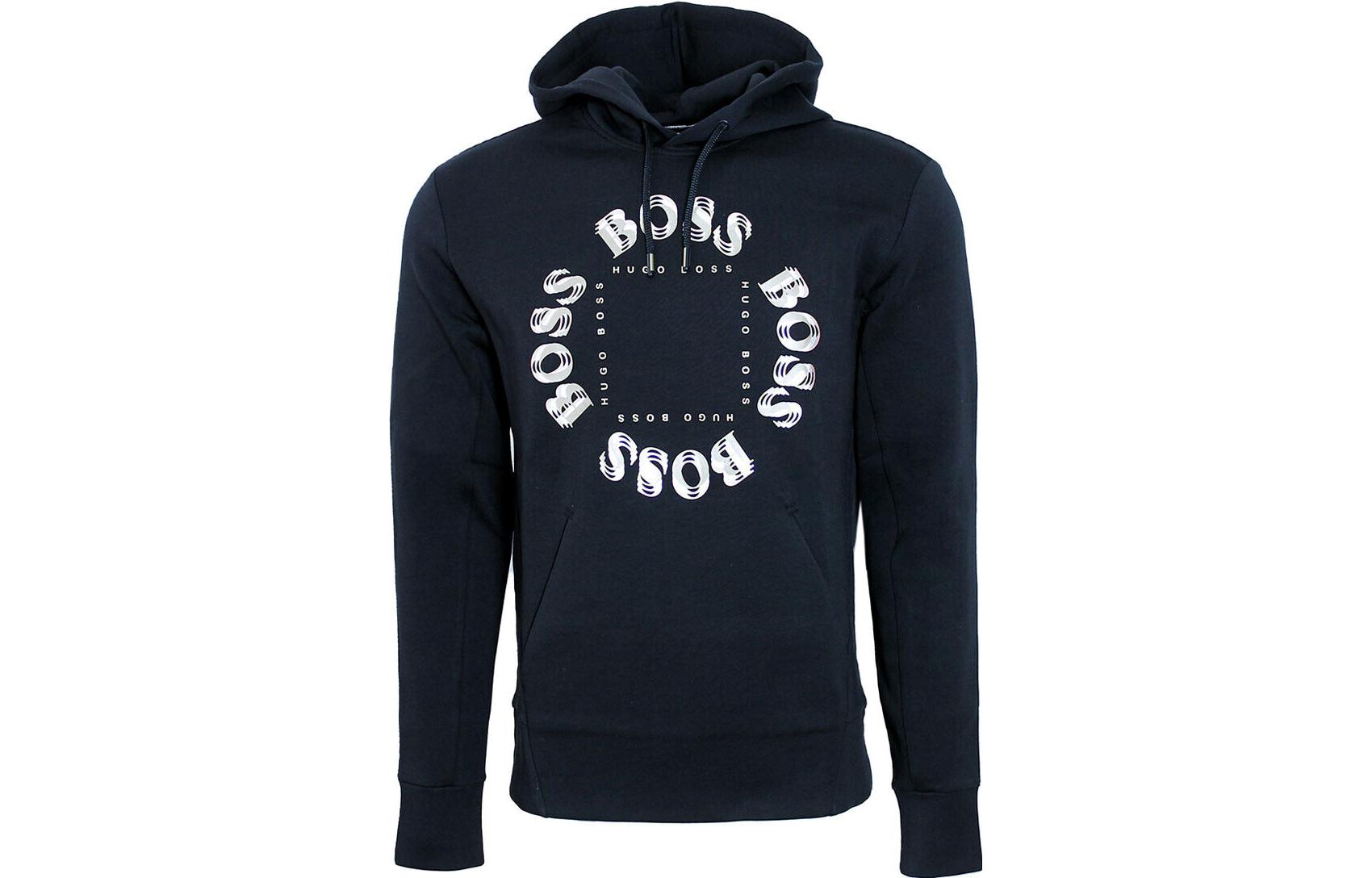 HUGO BOSS Letter Print Drawstring Hoodie Long Sleeve Sweatshirt 504233596-012