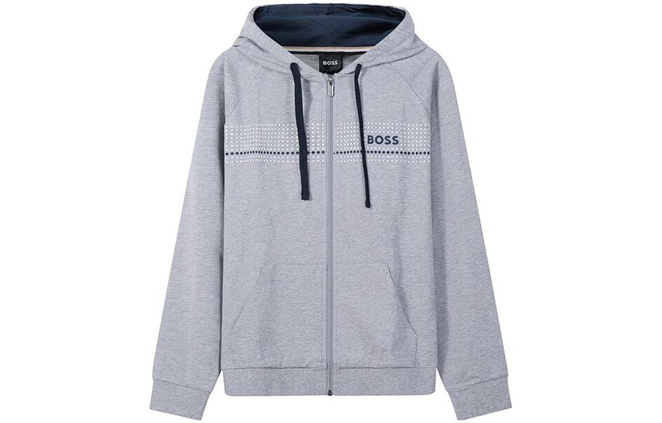 HUGO BOSS Letter Print Zip Hoodie Grey Long Sleeve 50485940-033