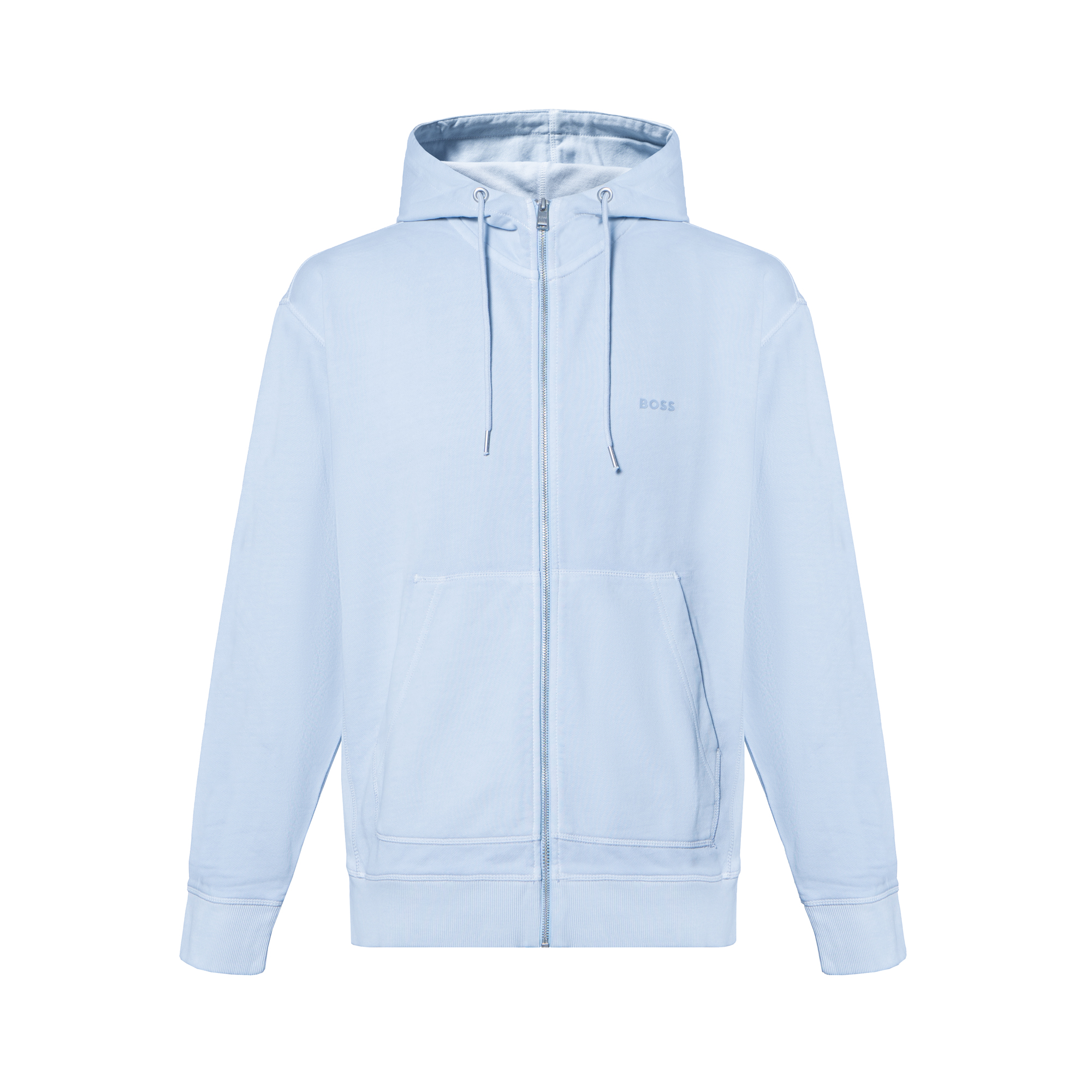 HUGO BOSS Light Blue Hoodie with Logo Embroidery and Zip-Up Design 50472414-080