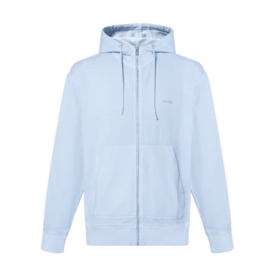 HUGO BOSS Light Blue Hoodie with Logo Embroidery and Zip-Up Design 50472414-080