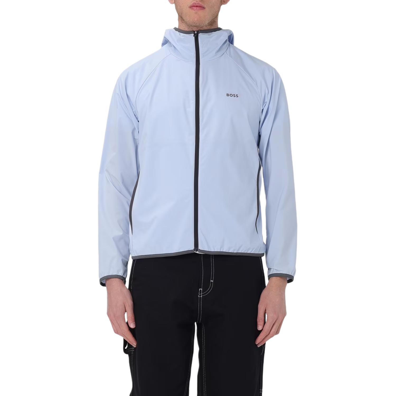 HUGO BOSS Light Blue Letter Print Zip Hoodie Jacket 50504766-527