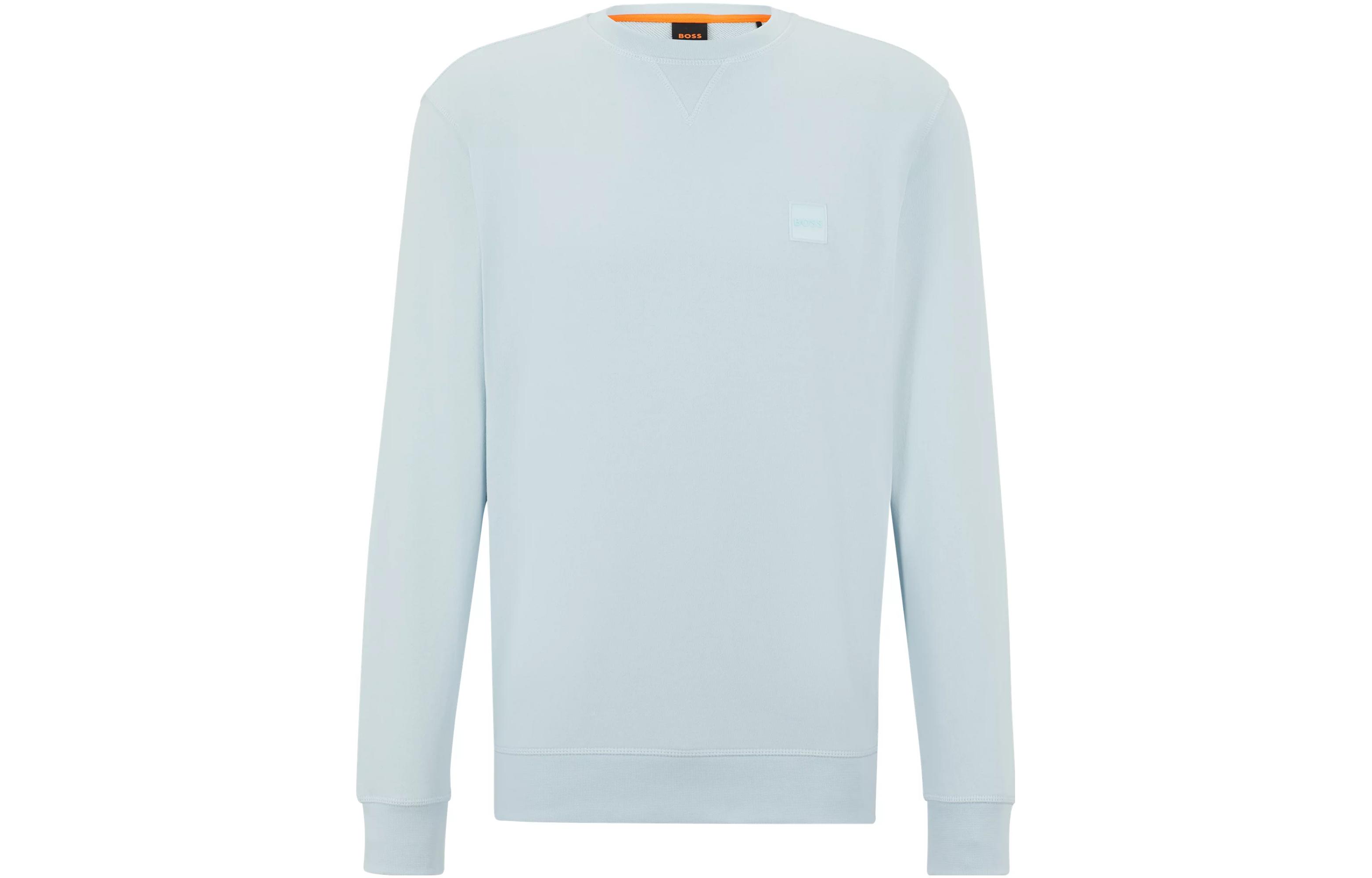 HUGO BOSS Light Blue Logo Patch Crewneck Relaxed Fit Sweatshirt 50468443-469
