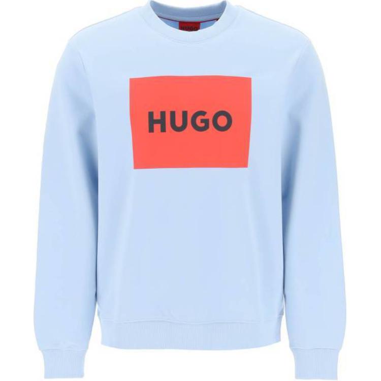 HUGO BOSS Light Blue Loose-Fit Crewneck Sweatshirt with Logo Print 50467944-455