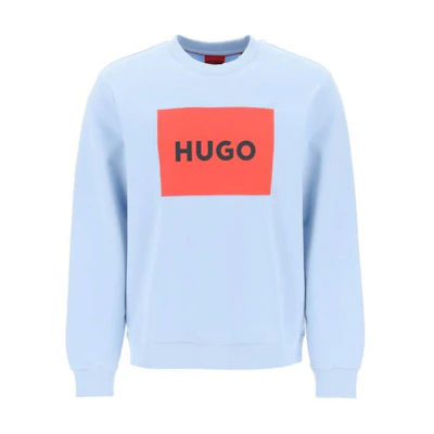 HUGO BOSS Light Blue Loose-Fit Crewneck Sweatshirt with Logo Print 50467944-455