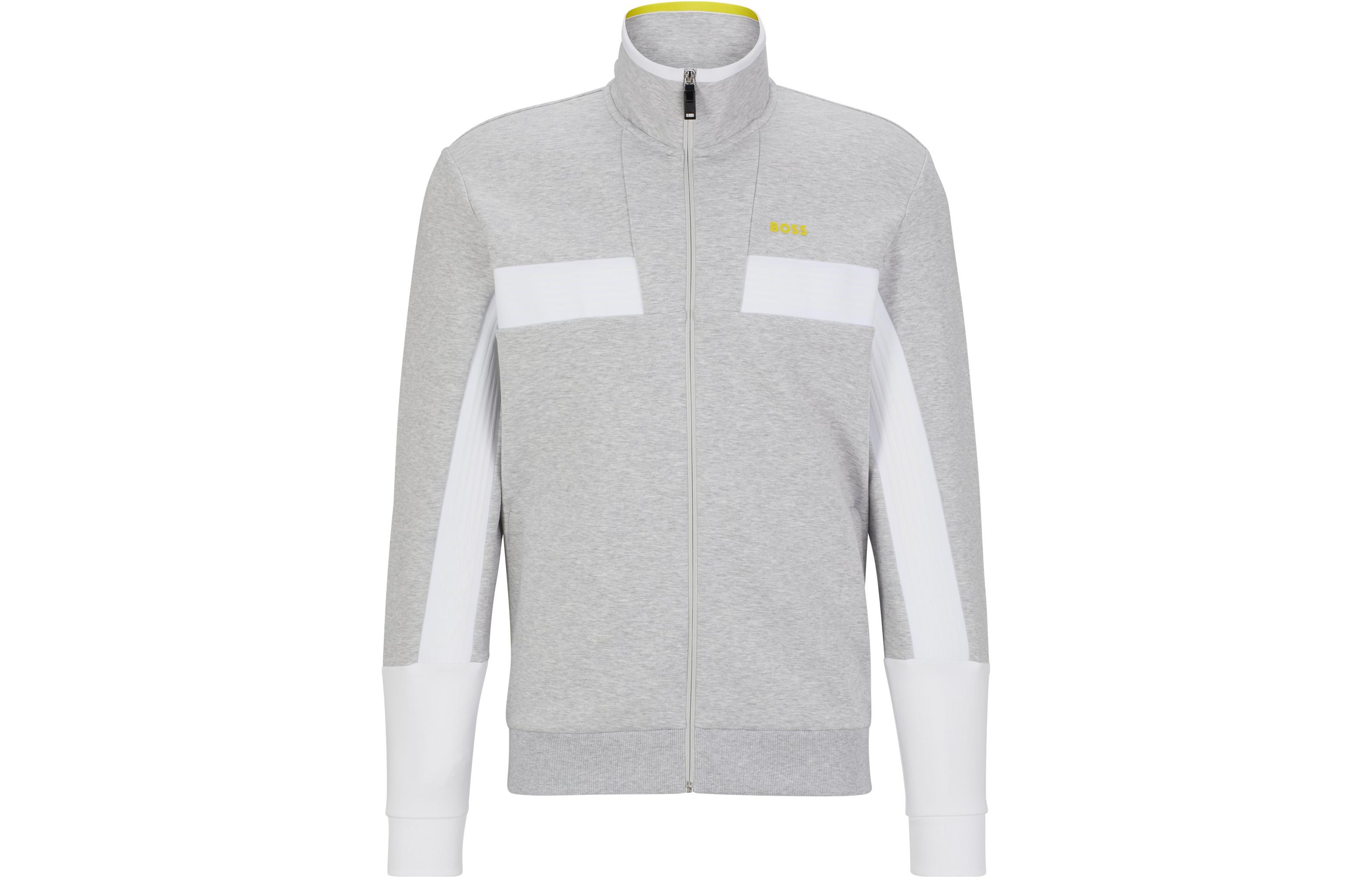 HUGO BOSS Light Gray Zip-Up Sweatshirt with Logo Print 50493470-057