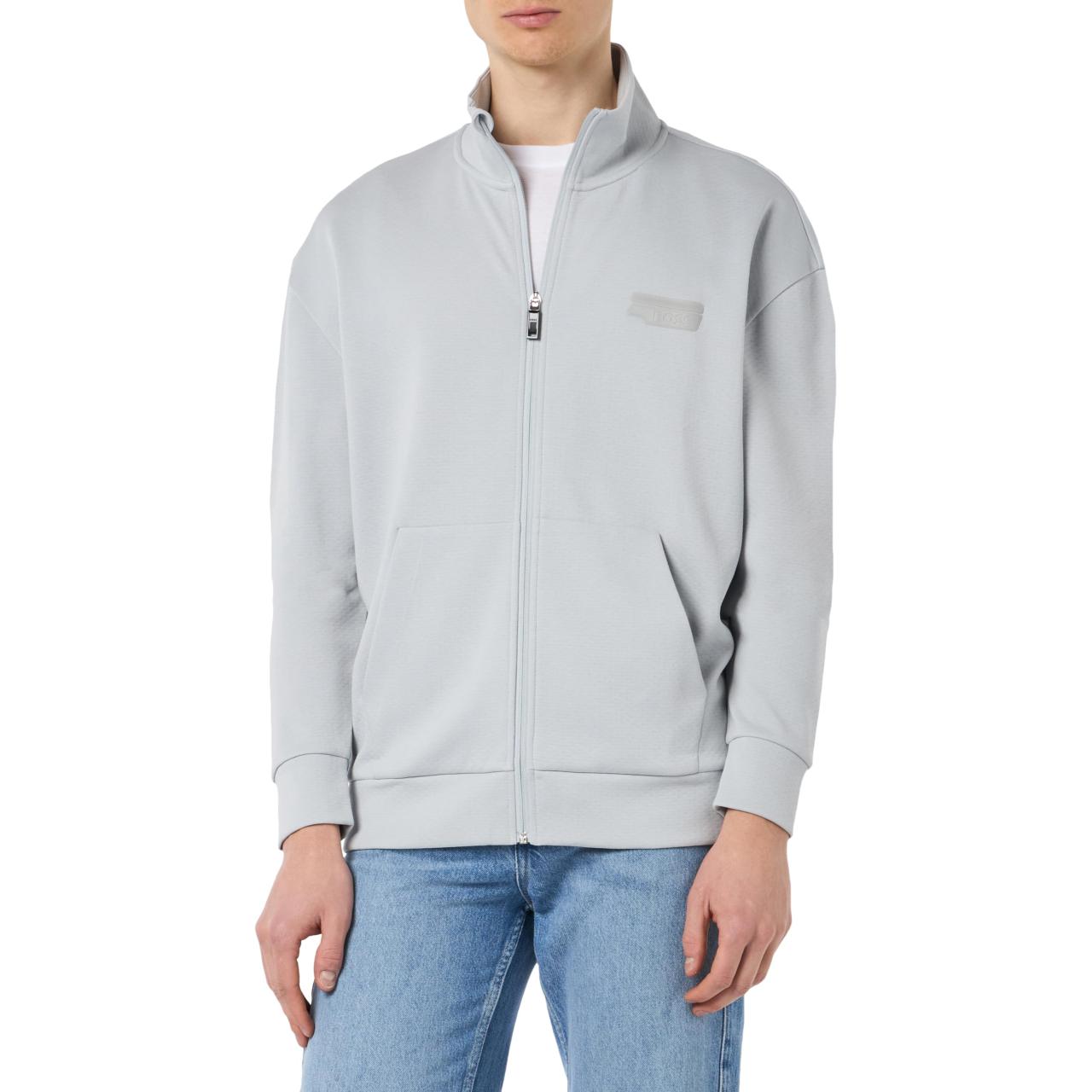 HUGO BOSS Light Grey Logo Print Zip-Up High Collar Jacket 50511413-052