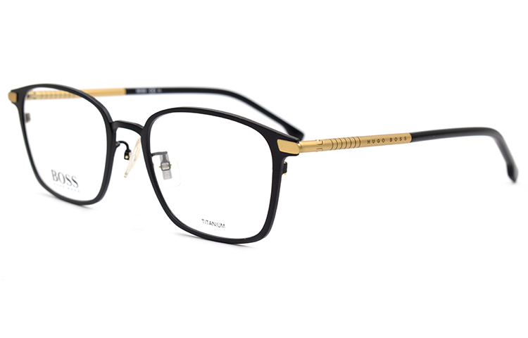 Lookbook HUGO BOSS Lightweight Titanium Matte Black Square Optical Glasses for Men BOSS1071/F-53-I46