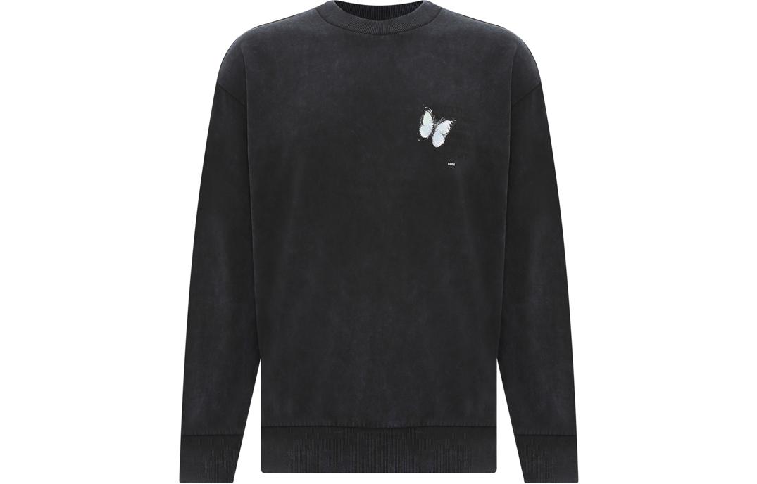 HUGO BOSS Logo Butterfly Print Crewneck Sweatshirt Black 50472275-404