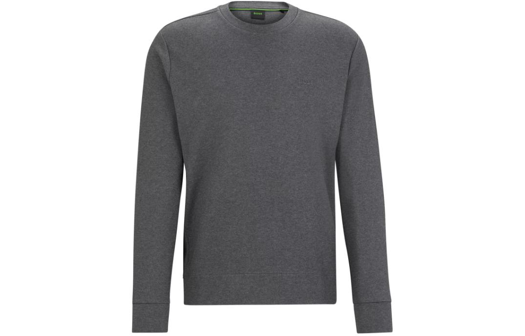 HUGO BOSS Logo Cotton Sweatshirt - Grey Crewneck Long Sleeve 50493719-031