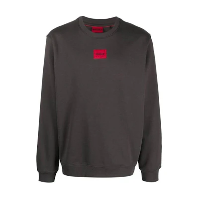 HUGO BOSS Logo Crewneck Slim Fit Long Sleeve Sweatshirt Men Dark Gray 50447964-023