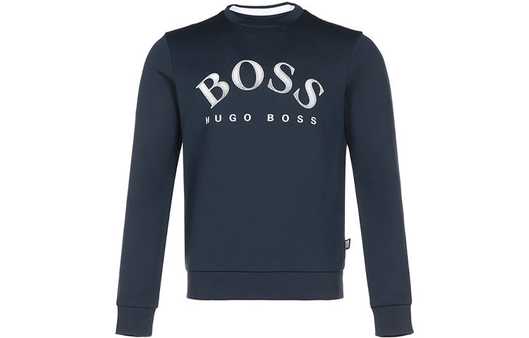 HUGO BOSS Logo Crewneck Sweatshirt Navy Blue - Casual Pullover 50430547-410