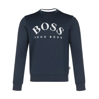 HUGO BOSS Logo Crewneck Sweatshirt Navy Blue - Casual Pullover 50430547-410