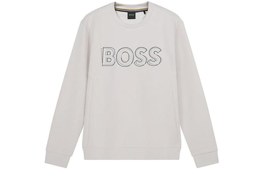 HUGO BOSS Logo Embroidered Crewneck Sweatshirt in Off-White 50471878-131