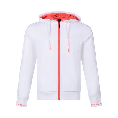 HUGO BOSS Logo Embroidered Hoodie Jacket White 50452458-100