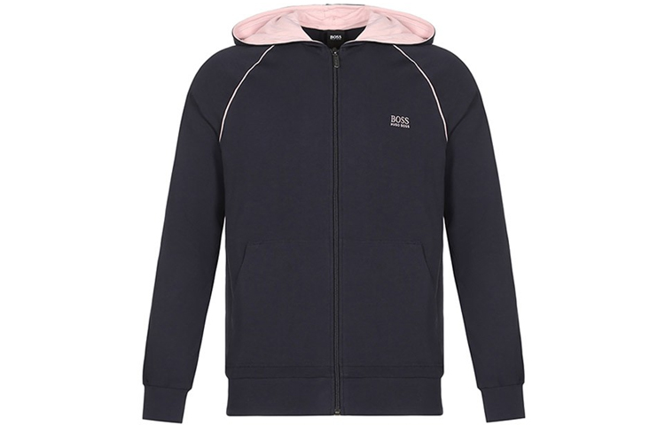 HUGO BOSS Logo Embroidered Long Sleeve Hoodie Navy Blue - 50381879-413