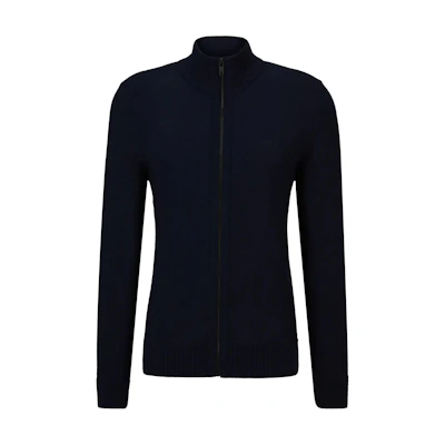 HUGO BOSS Logo Embroidered Stand Collar Zip Jacket in Navy Blue 50501750-404