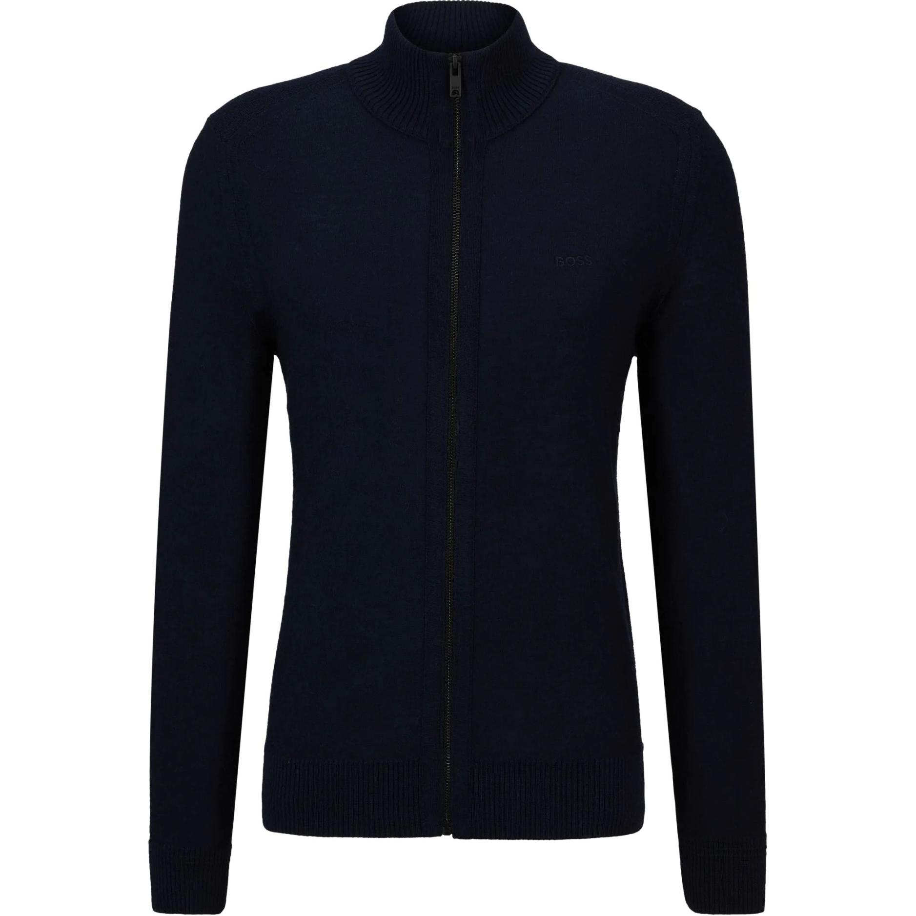 HUGO BOSS Logo Embroidered Stand Collar Zip Jacket in Navy Blue 50501750-404 圖 2
