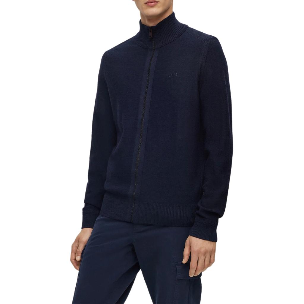 HUGO BOSS Logo Embroidered Stand Collar Zip Jacket in Navy Blue 50501750-404 圖 5