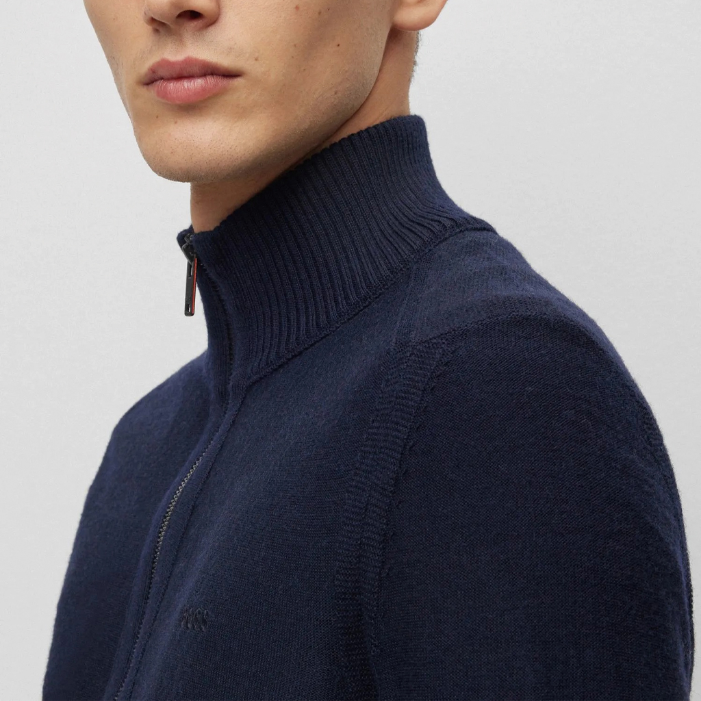 HUGO BOSS Logo Embroidered Stand Collar Zip Jacket in Navy Blue 50501750-404 圖 7