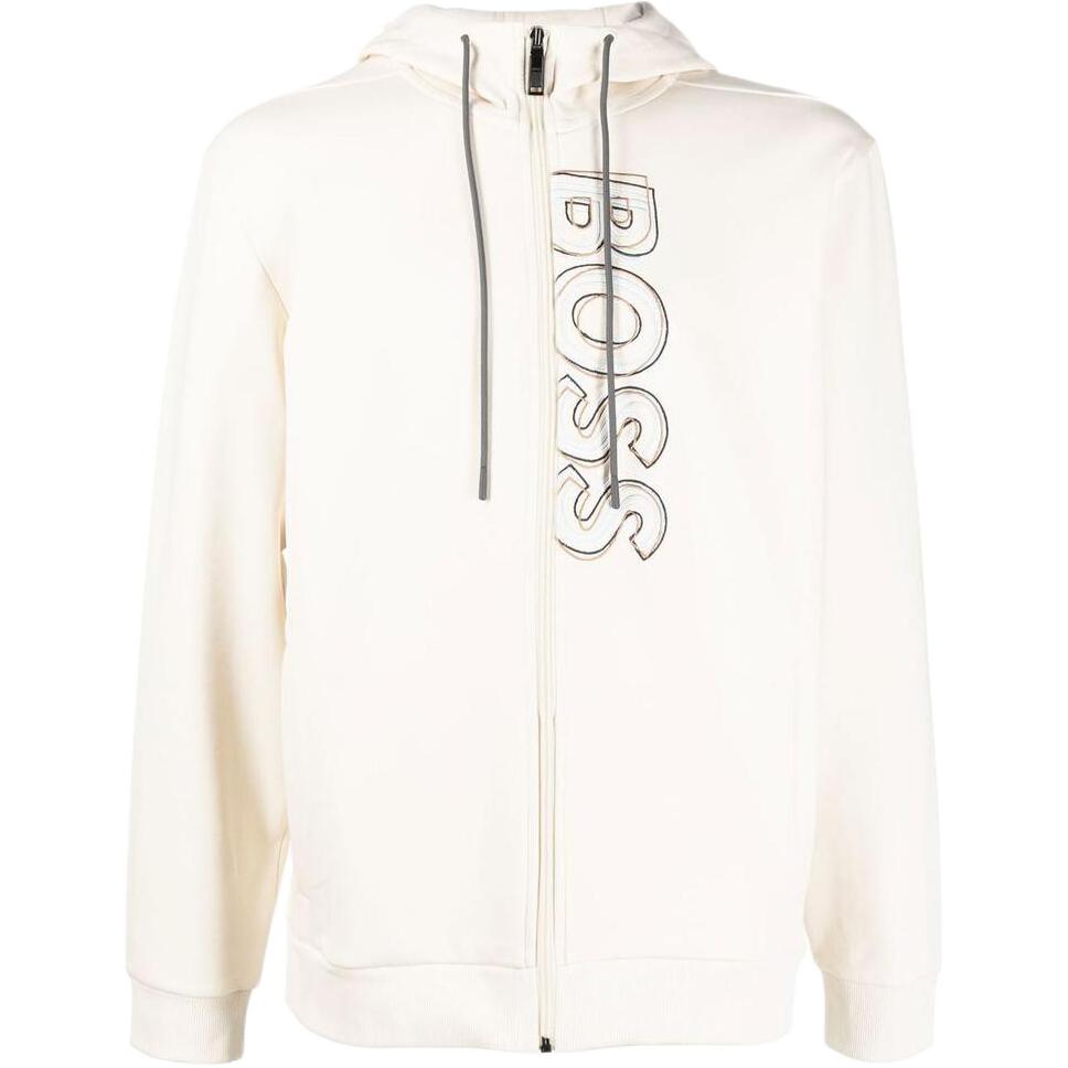 HUGO BOSS Logo Embroidered Zip-Up Hoodie Beige - 50471880-131
