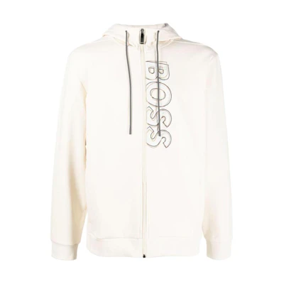 HUGO BOSS Logo Embroidered Zip-Up Hoodie Beige - 50471880-131
