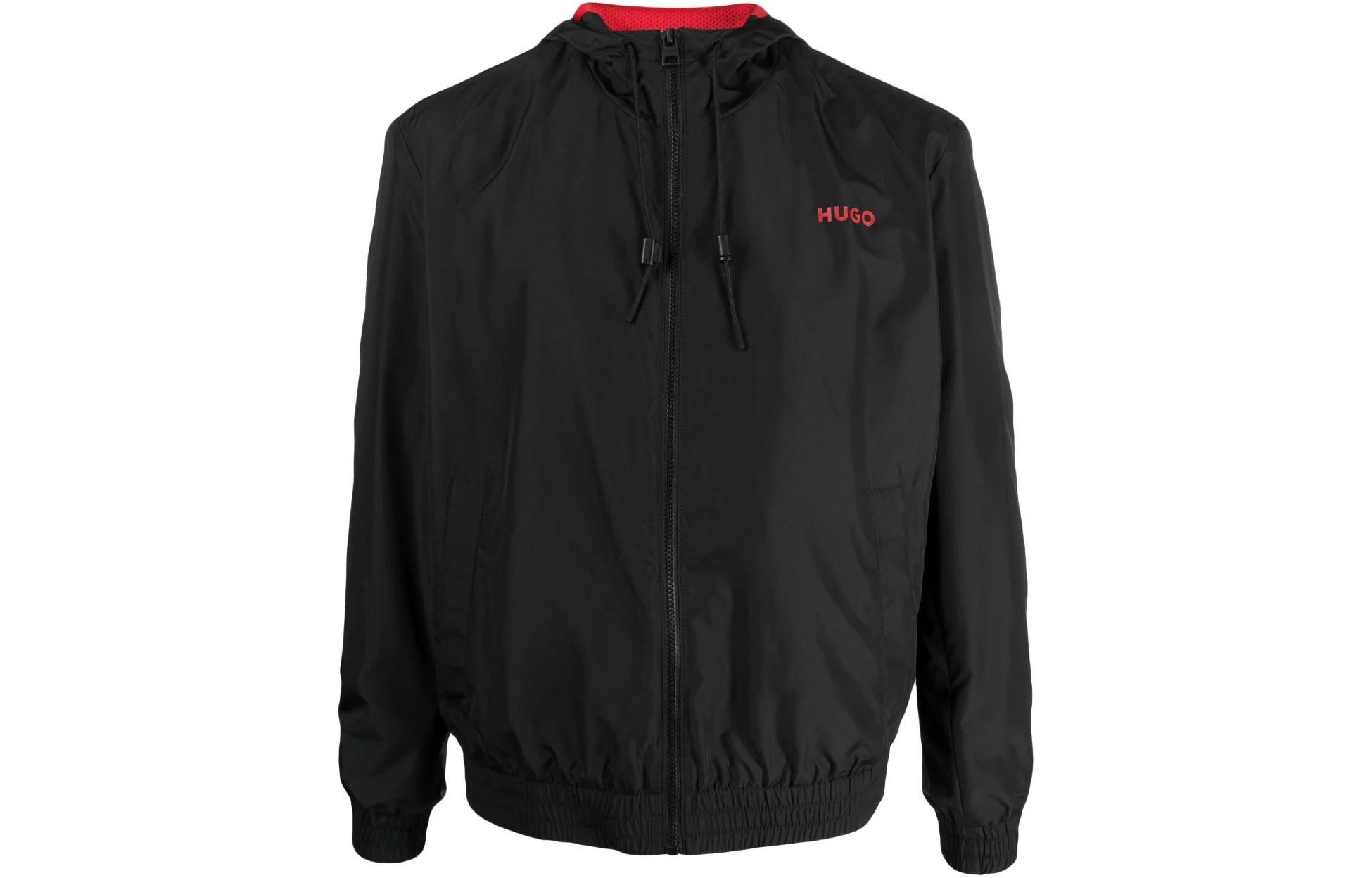 HUGO BOSS Logo Embroidered Zip-Up Hoodie Jacket Black 50485560-001