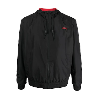 HUGO BOSS Logo Embroidered Zip-Up Hoodie Jacket Black 50485560-001