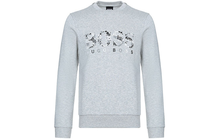 HUGO BOSS Logo Graphic Blended Pullover Sweatshirt Men’s Light Grey 50411411-057