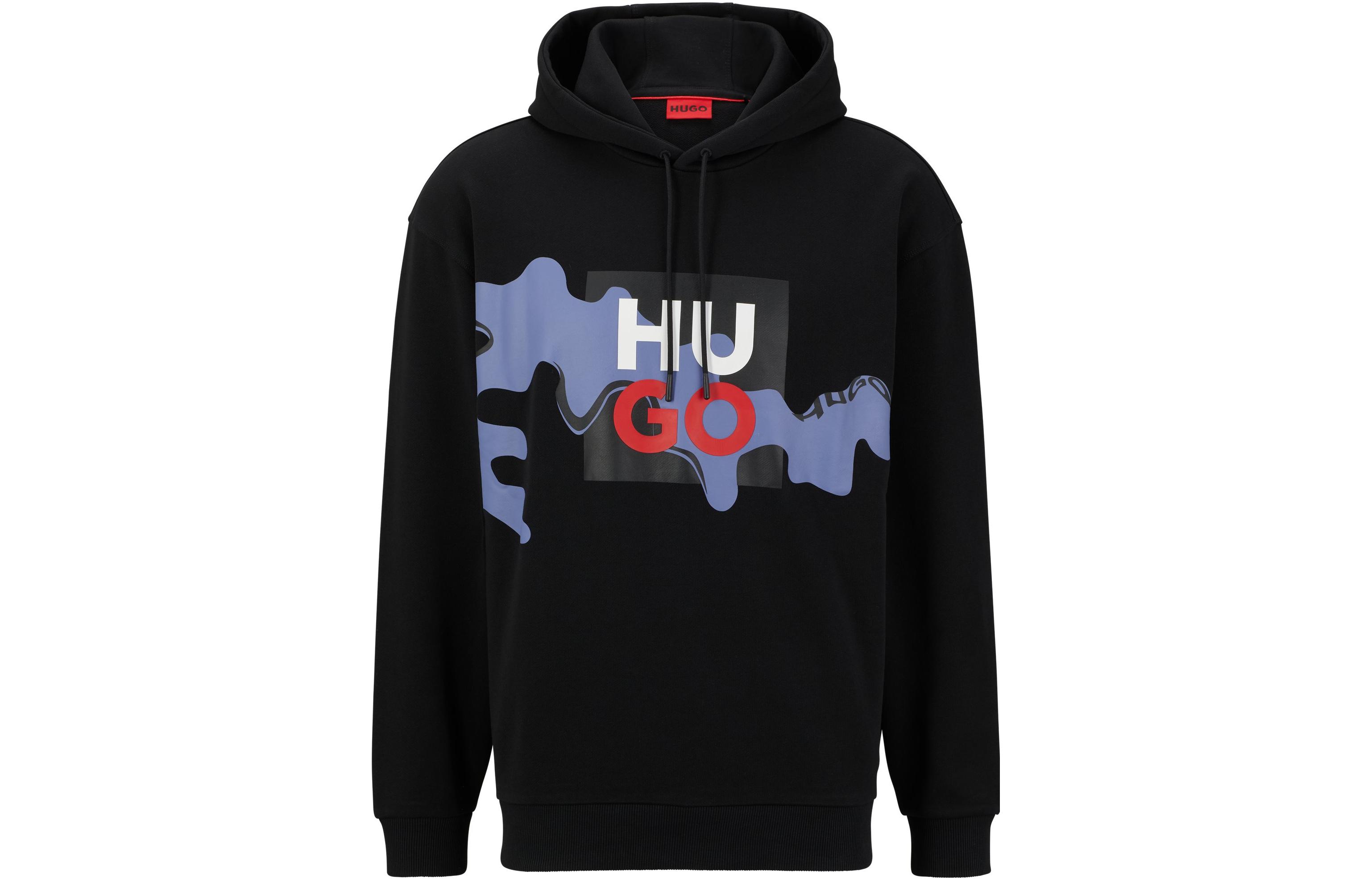HUGO BOSS Logo Letter Print Drawstring Hoodie Black 50482859-001