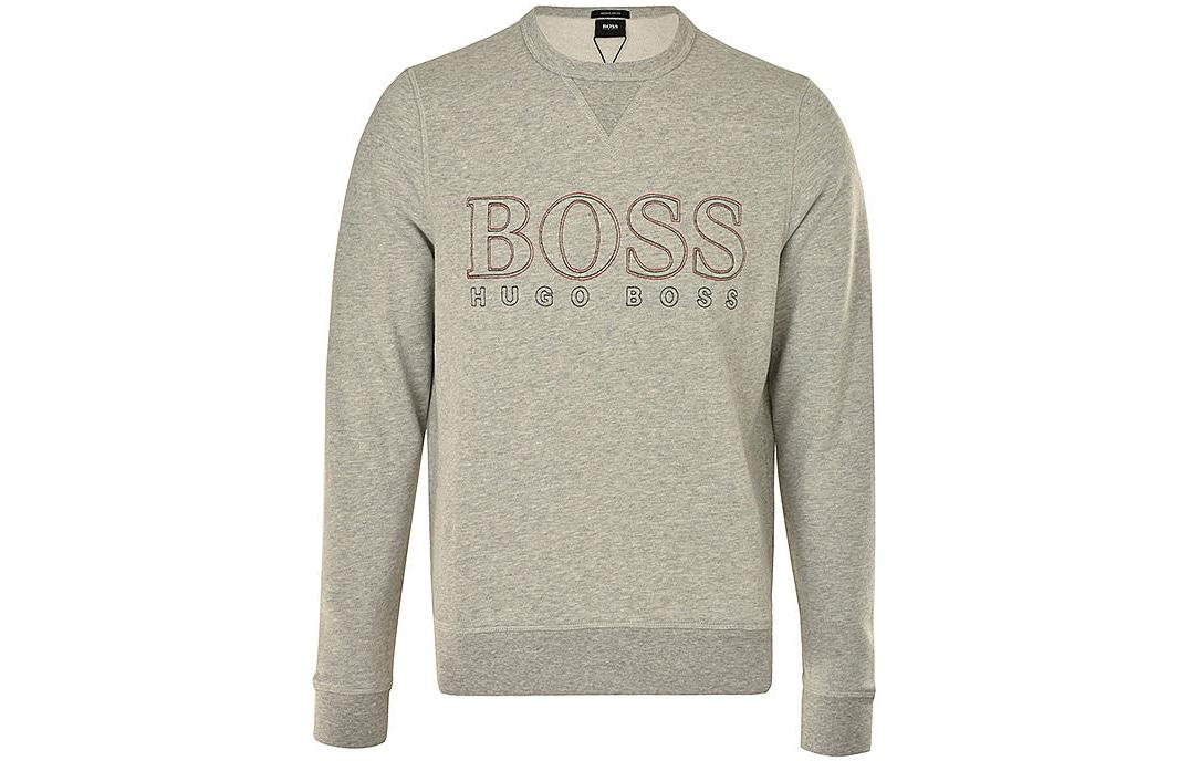 HUGO BOSS Logo Letter Print Pullover Crewneck Sweatshirt Men Light Gray 50376855-072