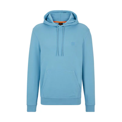 HUGO BOSS Logo Patch Cotton-Terry Hoodie Blue Long-Sleeve Pullover 50468445-493