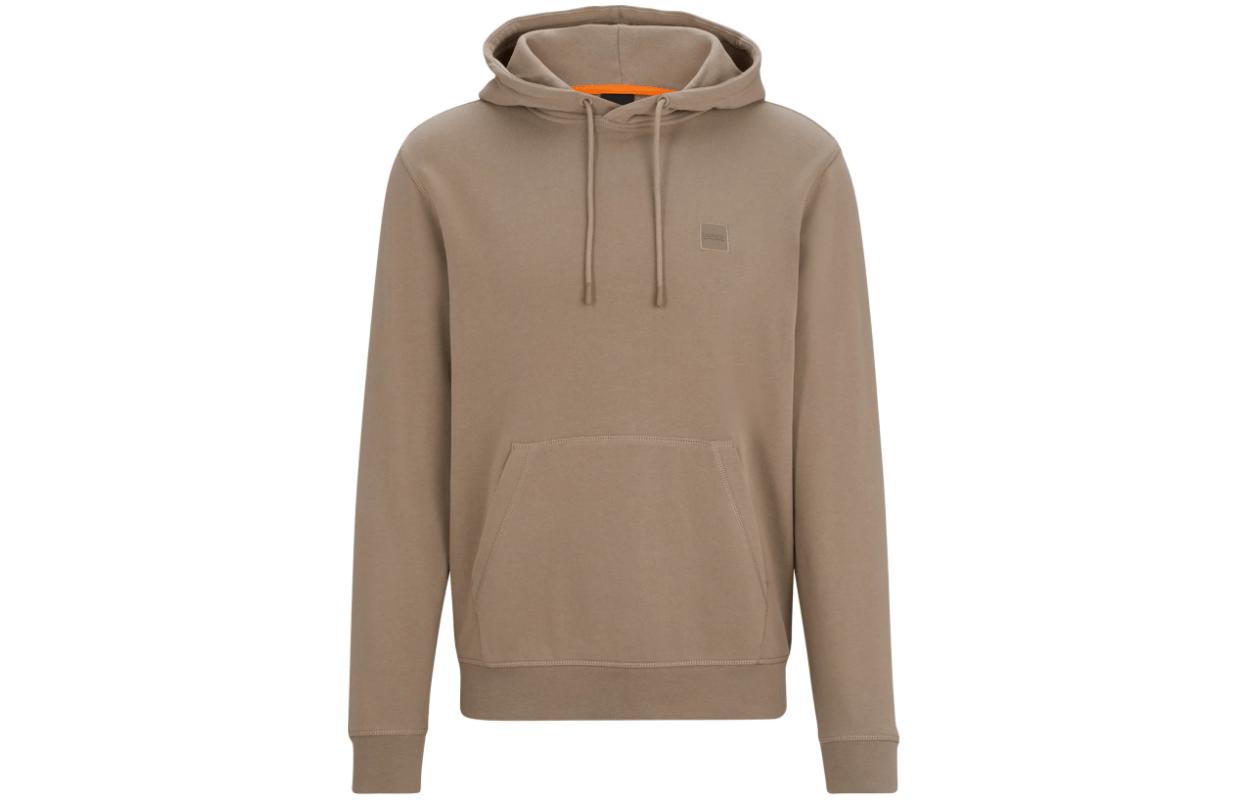 HUGO BOSS Logo Patch Cotton-Terry Hoodie in Light Brown 50509314-246
