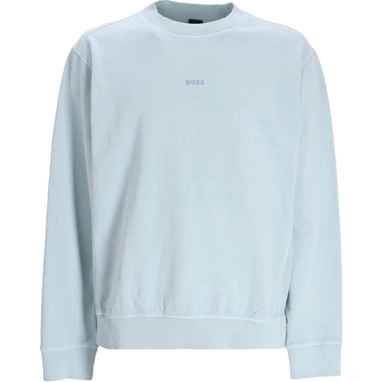 HUGO BOSS Logo Patch Crewneck Long Sleeve Sweatshirt Men Turquoise 50472271-446