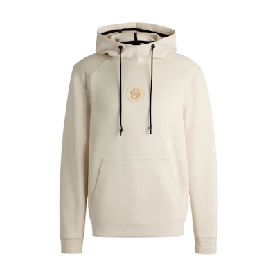 HUGO BOSS Logo Patch Hoodie Off-White Long Sleeve Sweater. 50521381-131