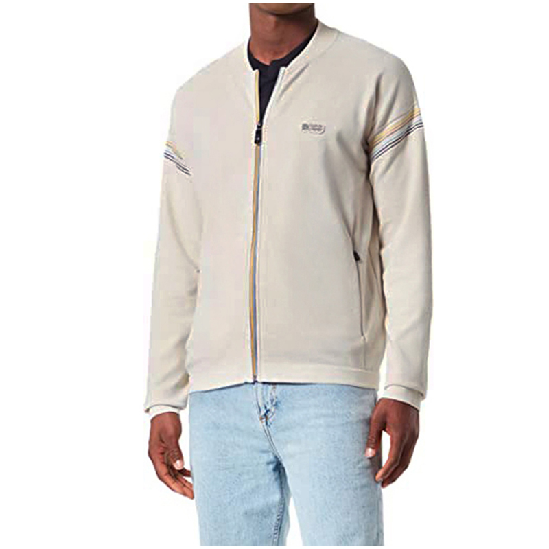 Shop HUGO BOSS 徽標貼條紋飾邊外套 米色 時尚款式 50471796-131