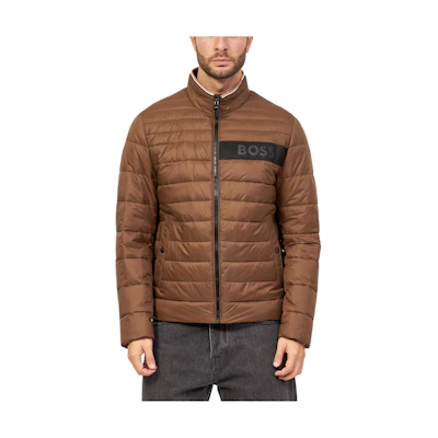 HUGO BOSS Logo Print Brown Zip-Up Cotton Jacket for Men 50464308-361
