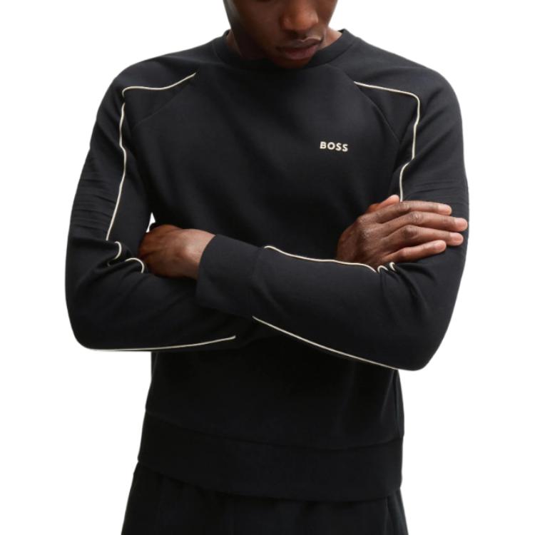 Shop HUGO BOSS 印花Logo長袖圓領休閒衫 黑色 50518186-001