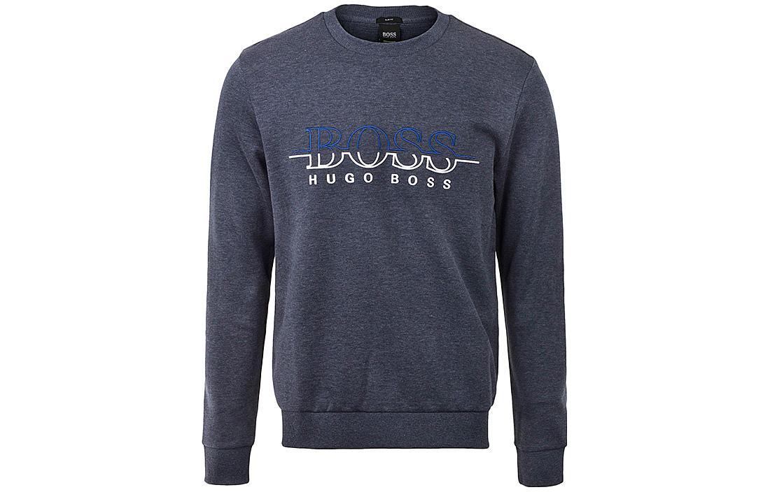 HUGO BOSS Logo Print Crewneck Pullover Long-Sleeve Sweatshirt Grey () 18243334-14