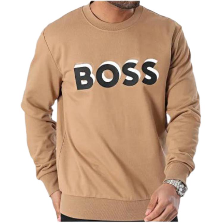 HUGO BOSS Logo Print Crewneck Pullover Sweatshirt Brown Fashion 50507939-260
