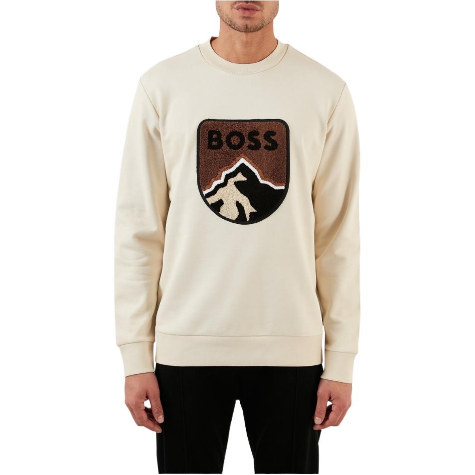 HUGO BOSS Logo Print Crewneck Sweatshirt Beige ( Long Sleeve) 50476984-131
