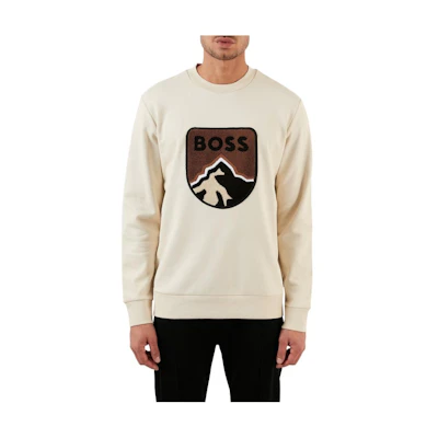 HUGO BOSS Logo Print Crewneck Sweatshirt Beige ( Long Sleeve) 50476984-131