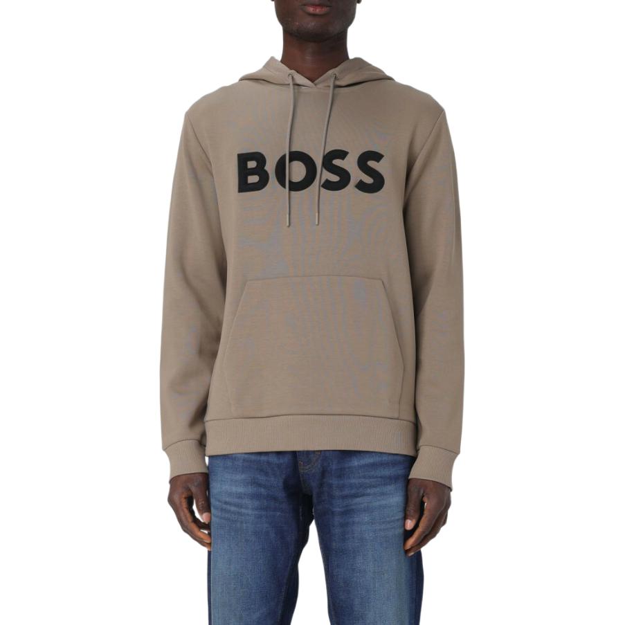 HUGO BOSS Logo Print Hoodie Beige Casual Long Sleeve Pullover 50510334-334