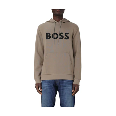 HUGO BOSS Logo Print Hoodie Beige Casual Long Sleeve Pullover 50510334-334